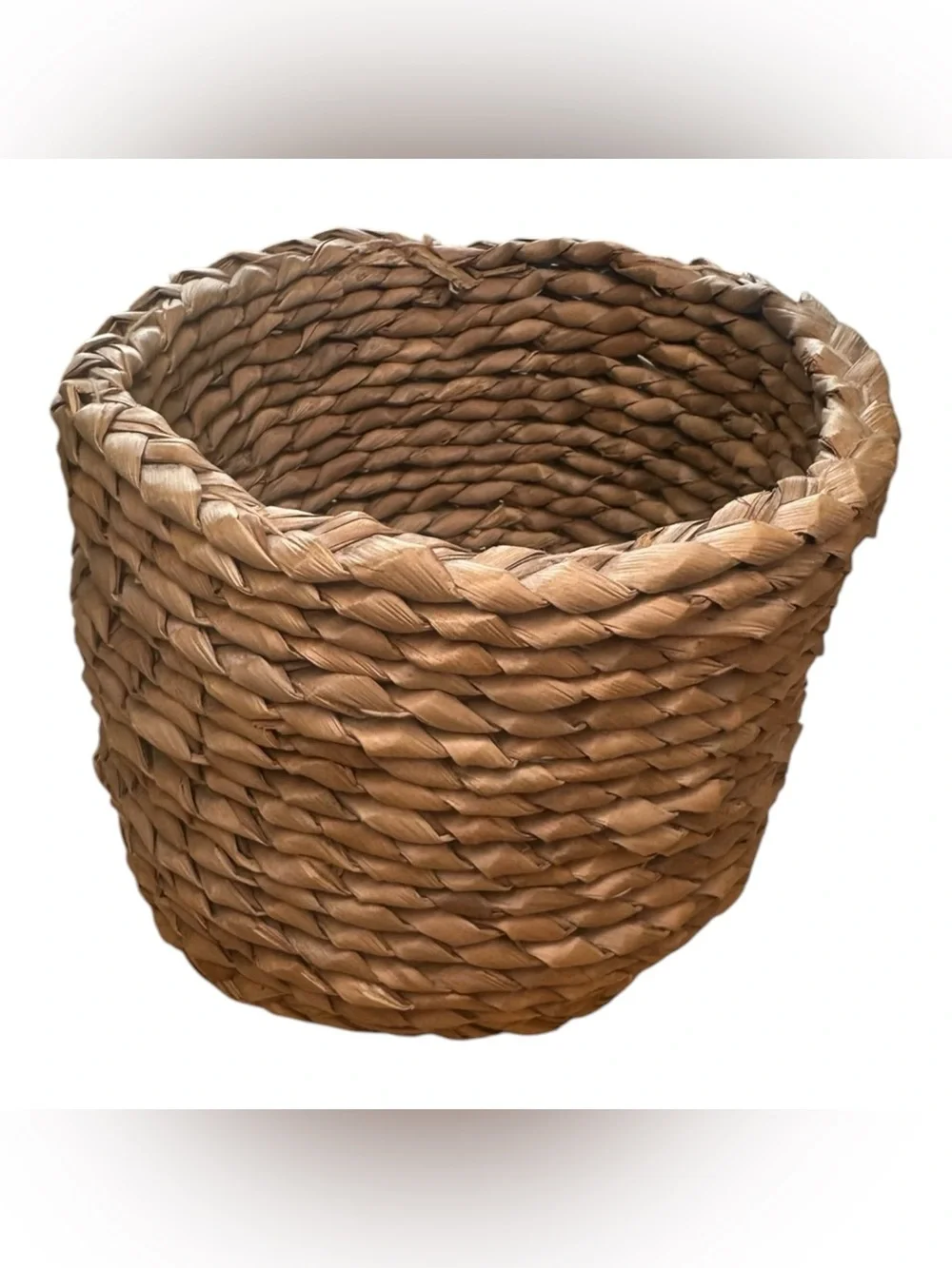 Handwoven Natural Fiber Basket 6” Round Rustic Boho Farmhouse Storage Decor